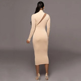 European And American Style Spring New Round Neck Long Sleeve Stitched Dress Women'S Fashion Hot Selling Sexy Hot Girl Long Skirt