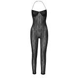 European And American Women'S Spring New Sexy Mesh See-Through Sleeveless Halterneck Slim Jumpsuits