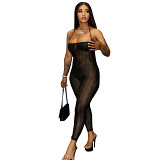 European And American Women'S Spring New Sexy Mesh See-Through Sleeveless Halterneck Slim Jumpsuits