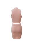 Spring And Summer New European And American Women'S Clothing Hot Sale Solid Color Ribbed Sleeveless Sexy Love Embellished Skirt Set