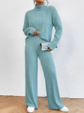 Europe And The United States 2024 Autumn And Winter Casual High Neck Knitted Long Sleeve Suit Women'S Sweatshirt Loose Pants Two-Piece Set