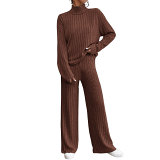 Europe And The United States 2024 Autumn And Winter Casual High Neck Knitted Long Sleeve Suit Women'S Sweatshirt Loose Pants Two-Piece Set