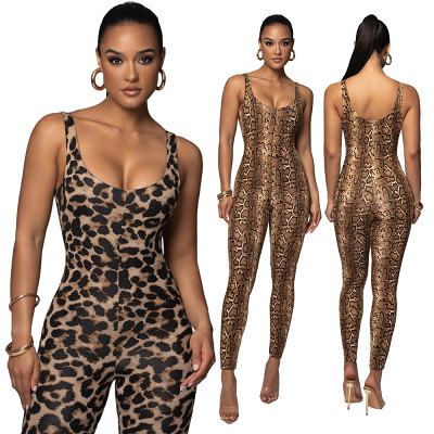 Large U-Neck Printed Jumpsuit European And American Fashion Women'S Clothing