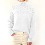 Stylish Cable Weave Detail High Neck Long Sleeve Sweater For Women