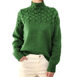 Stylish Cable Weave Detail High Neck Long Sleeve Sweater For Women