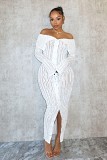 European And American Fashion Elegant Boat Neck Sexy Hip Skirt Design Sense Wavy Pattern Long-Sleeved Dress
