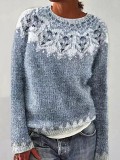 European And American New Sweater Women'S Wish Hot Sale Round Neck Color-Block Loose Fashion Pullover Knit
