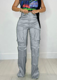 European And American Fashion Casual Women'S Solid Color Multi-Pocket Cargo Pants