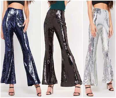 2024 New European And American Sexy Nightclub Women'S Multi-Color Sequined Flared Pants