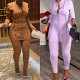 European And American Sexy Slim Stand-Up Collar Slit Button Long Sleeve Leggings Suit