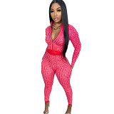 European And American Sexy Printed Hip Stretch Suit