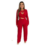 European And American Sexy Patchwork Cut-Out Stretch Wide-Leg Jumpsuit