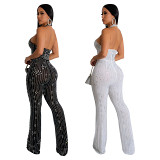 European And American Fashion Women'S Solid Color Hot Diamond Sleeveless Halterneck Trousers