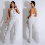 European And American Fashion Women'S Solid Color Hot Diamond Sleeveless Halterneck Trousers