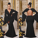 European And American Fashion Women'S Solid Color Sexy V-Neck Backless Long Skirt Dress Women