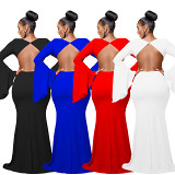 European And American Fashion Women'S Solid Color Sexy V-Neck Backless Long Skirt Dress Women