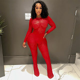 Europe And The United States Women'S 2024 Spring New Fashion Lace Hollow See-Through One-Piece Top Pants Suit