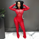 Europe And The United States Women'S 2024 Spring New Fashion Lace Hollow See-Through One-Piece Top Pants Suit