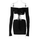 Europe And The United States Wind Women'S 2024 Spring New Fashion Sexy Drawstring Tie Top Slim Half-Body Skirt Suit