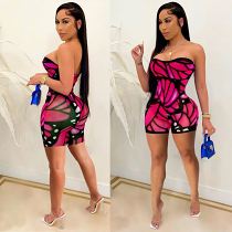 Strapless Sexy Printed Women One Piece Jumpsuits Bodycon Rompers