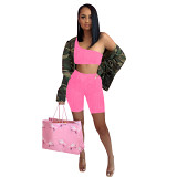 One Shoulder 2 Piece Set summer casual Two Piece shorts set