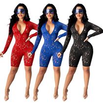 Woman Jumpsuit Long Sleeve Deep V Neck One Piece Jumpsuits And Rompers