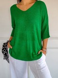 Casual Sweater Basic V-Neck Solid Color Sweater For Women