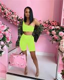 One Shoulder 2 Piece Set summer casual Two Piece shorts set