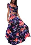 Printed Crop Top Floral Summer Two Piece Set Maxi Dress
