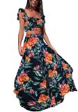 Printed Crop Top Floral Summer Two Piece Set Maxi Dress