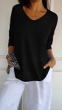 Casual Sweater Basic V-Neck Solid Color Sweater For Women