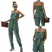 Casual summer strapless solid Women One Piece Bodycon Jumpsuits