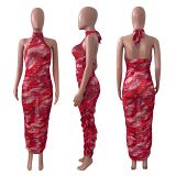 Summer printed halter long maxi Woman Casual mesh Dress