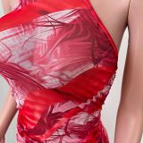 Summer printed halter long maxi Woman Casual mesh Dress