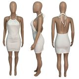 Simple solid color halter women summer mini dress
