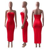 Fashion Solid Color Strapless Women Casual Bodycon long Dress