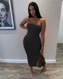 Fashion Solid Color Strapless Women Casual Bodycon long Dress