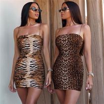 Summer Women Fashion Prnited Leopard Ladies Sexy Dress Mini Dresses