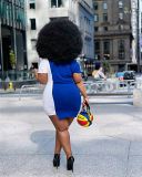 Plus Size Summer Dresses Women printed contrast color casual knee length dress