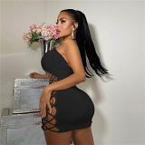 sexy side open drawstring crop top bodycon backless mini dress for women