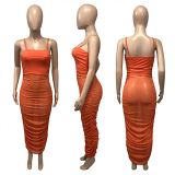 Summer solid color spaghetti strap long maxi women casual dress