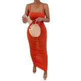 Summer solid color spaghetti strap long maxi women casual dress