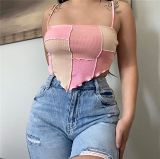Summer Fashion contrast color sexy strap T-Shirts Women Tank Crop Tops