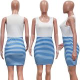 Summer sleeveless tank dress stripe spliced women casual short dress