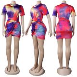 Printed Summer Casual T shirt 2 Piece Sets Women Two Piece Skirt Set