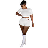 Two Piece Set t shirt and shorts solid casual Women Short 2 Piece Set