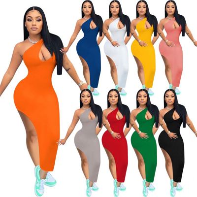 Summer Dress Casual side slit cut out sleeveless solid color women sexy long dress