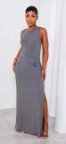 Solid Sleeveless Wool Tank Top Round Neck Knit Dress