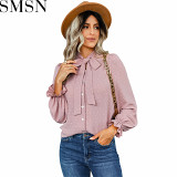 Autumn bow top women shirt slim fit business fashion shirt