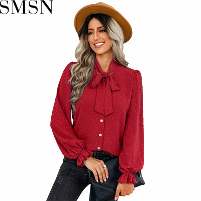 Autumn bow top women shirt slim fit business fashion shirt